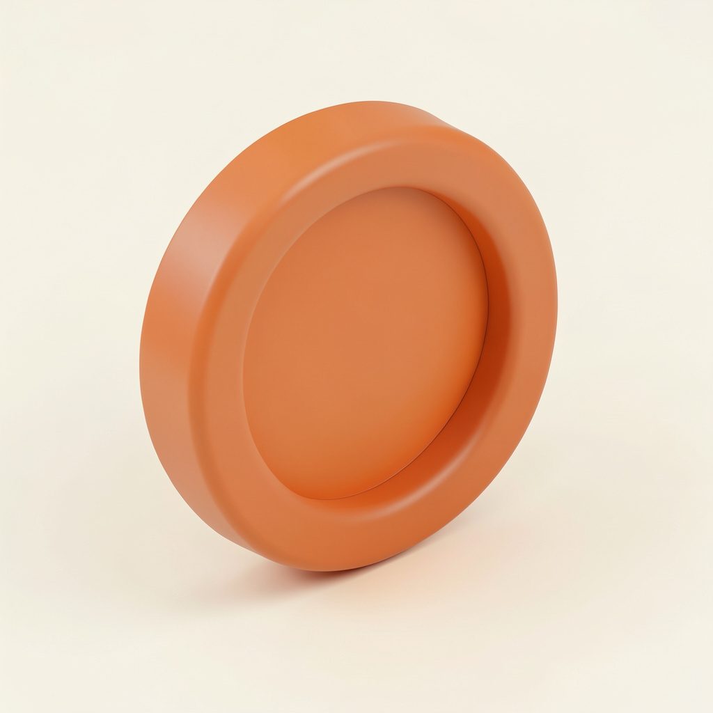 Isometric 3D render of a stylized user avatar with a warm terracotta circular frame and soft cream background